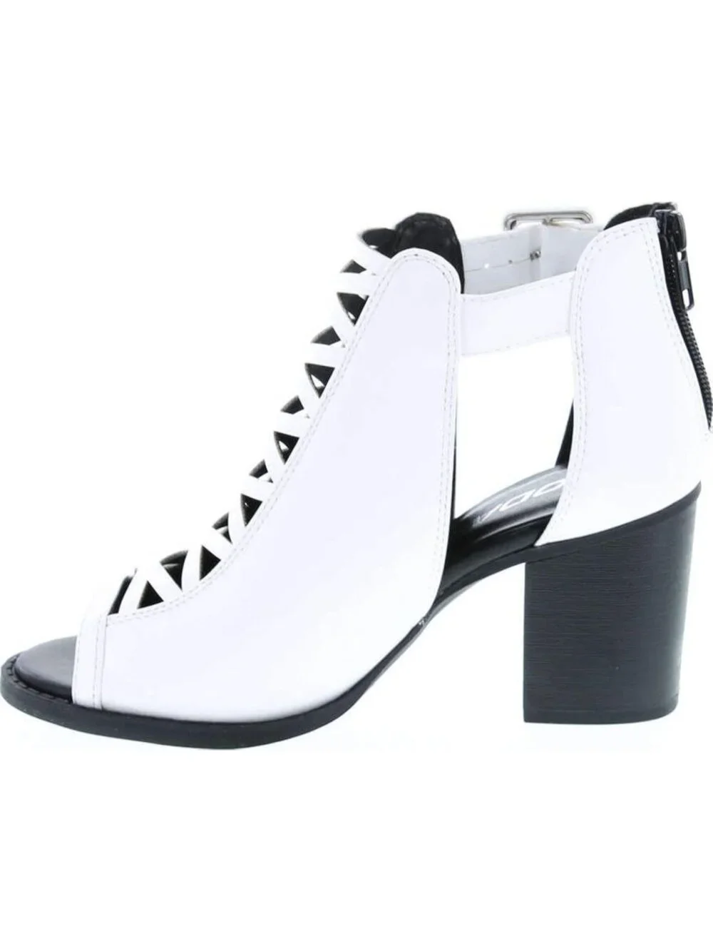Women's White Pu Leather Open Toe Crisscross Strap Back Zipper High Heel Sandals